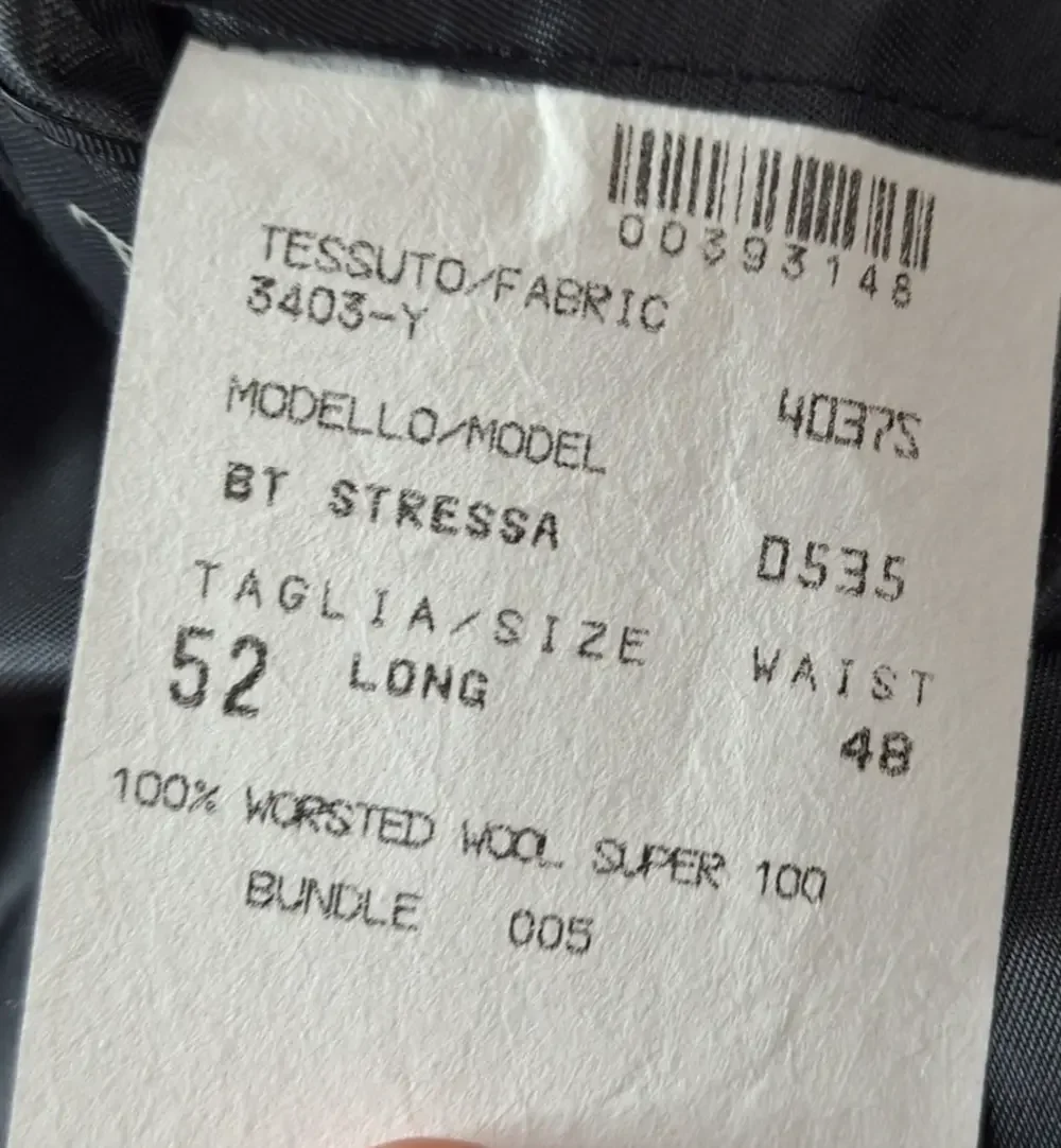 Tallia Uomo Suit Mens 52L 2 Piece 48 Waist Charcoal Super 100s Wool Made USA